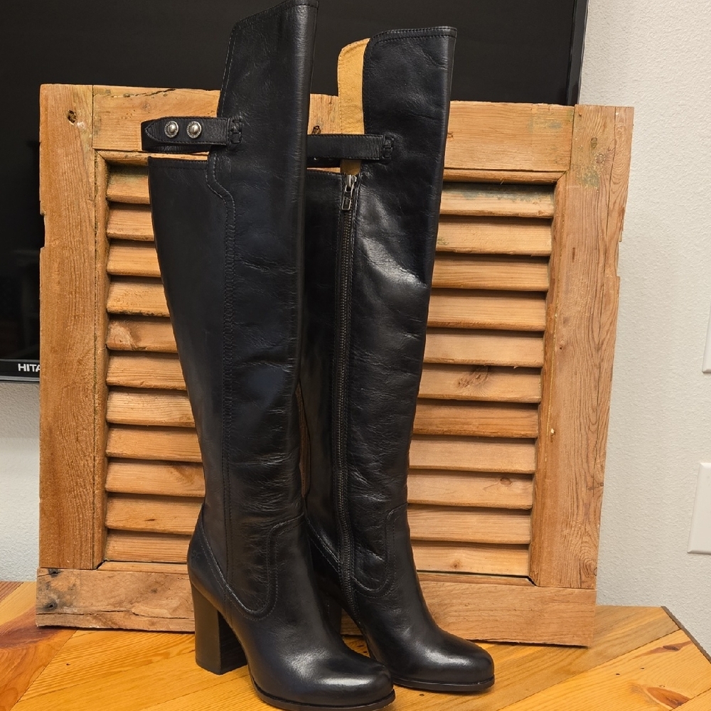 FRYE Black Leather Tall Boots, Sz 7